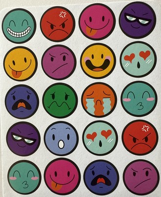 COLORFUL FACE Stickers (20pcs)Smiles Crying Sad Love  Mad Surprise Card Making 