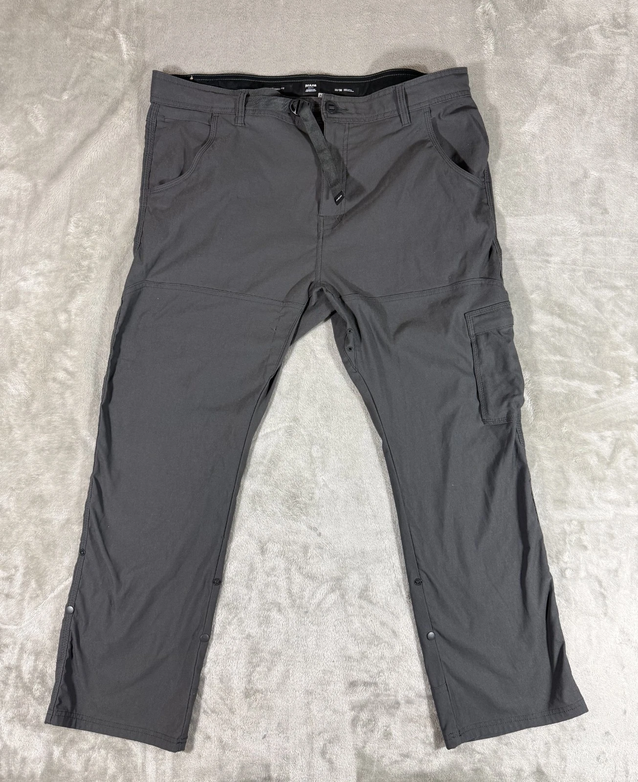 PrAna Pants Mens 38 Gray Zion Stretch Hiking Outdoor Cargo Roll Tab Belted 38x30
