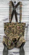 VINTAGE CAMO RED BALL INSULATED FULL BOOT CHEST WADERS - XL BOOT SIZE 10 - USA
