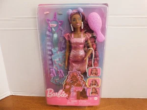 Barbie Fun Fancy Hair Doll Extra Long Brunette Pink Hair Styling Accessories