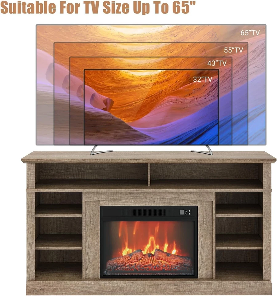 Electric Fireplace TV Stand 58 Inch with 23 Inch Wick Remote 1400W Heater - Image 3 of 4