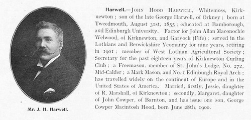 John Hood Harwell of Whitemoss, Kirknewton - Antique Print 1904