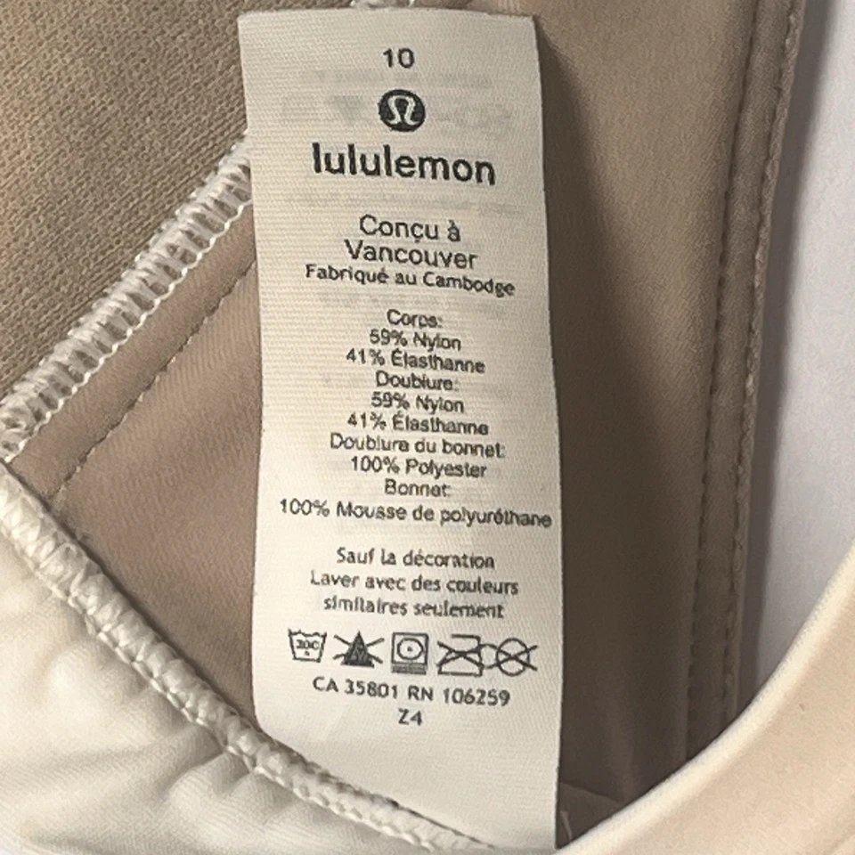 Top de natación Lululemon Waterside talla 10 blanco acolchado bikini correa ajustable triángulo Foto 4 de 4