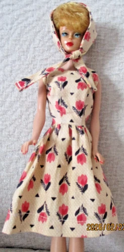 Vintage Barbie 2 Piece Outfit Dress & Scarf Smart tulip 60's Print Fabric nodoll