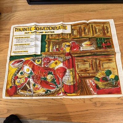 Vintage Linen German Tea Towel ''Pikante Schwedenplatte'' (Savory Swedish Platter)
