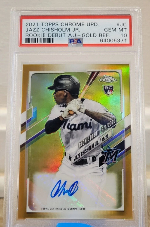 2021 TOPPS CHROME JAZZ CHISHOLM ROOKIE DEBUT GOLD AUTO AUTOGRAPH RC #/50 PSA 10