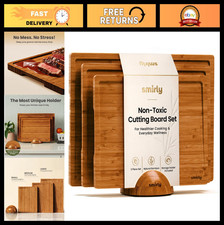 Bamboo Cutting Board Set of 3 with Holder - Ideal for Meal Prep, Charcuterie  S