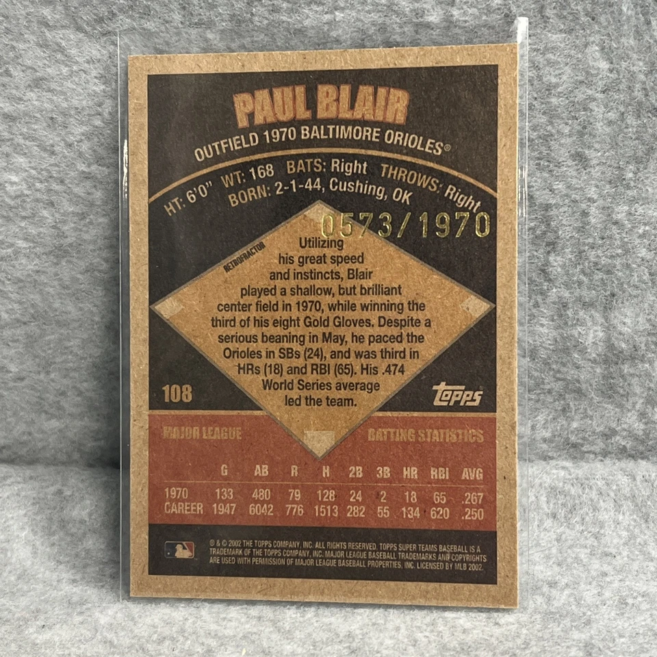 2002 Topps Super Teams Retrofractor #0573/1970 Paul Blair #108 Orioles - Image 2 of 2