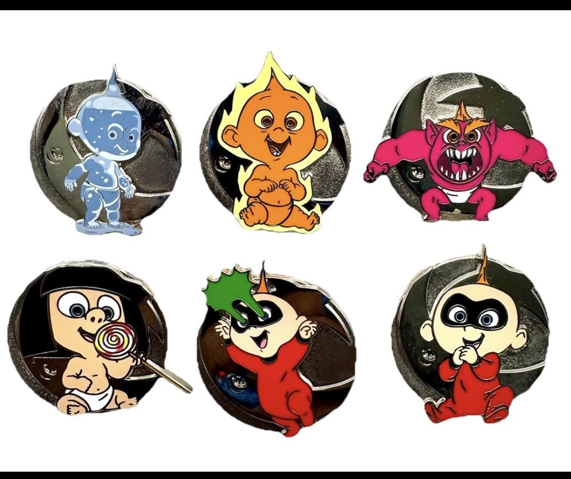 Disney Pin 2024 DLR Jack-Jack Hidden Mickey 6 Pin Set w/ Chaser Frozone Edna HTF
