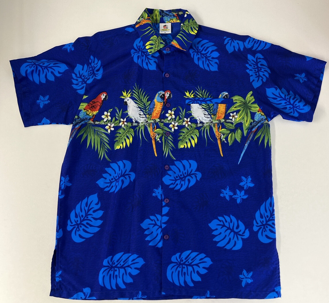 専用　M&M's Men's RIMA Hawaiian Shirt Cobalt Blue Tropical Birds SZ M Button