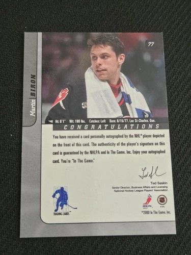 2000-01 BAP BE A PLAYER SIGNATURE MARTIN BIRON #77 AUTO AUTOGRAPH - Picture 2 of 2