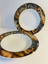 Pair Of Sakura La Menagerie Porcelain 8.75” Soup Bowls Designed by John Zak 1996