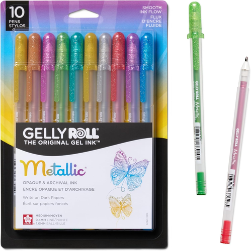 Metallic Gel Pens - Medium Line - 10 Pack for Scrapbooking and Drawing