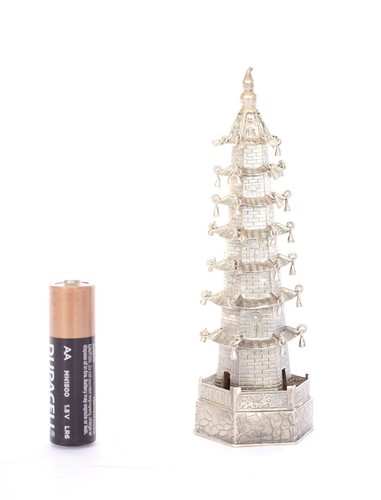 1930's Chinese Solid Silver Miniature Pagoda Bell Tower Marked - Picture 7 of 11