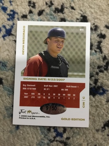 2008 Just Minors Signing Date Gold Edition /50 Devin Mesoraco #91 Auto Reds - Picture 2 of 2