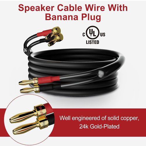 6 Ft Speaker Cable Wire 2 Pack with 90 Degree Angled Banana Plugs 16 AWG - Picture 2 of 12