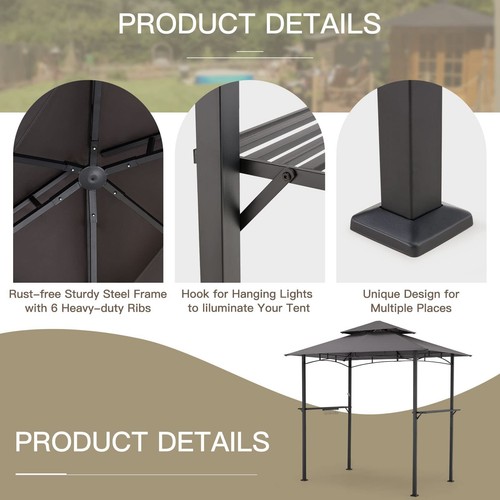 8' x 5' Grill Gazebo Grill Canopy 2 Tier BBQ Gazebo Shelter for Patio Backyard - Picture 28 of 38