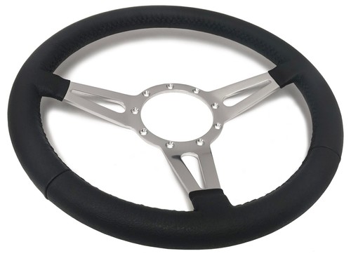 1969-94 Buick 9-Bolt Leather 14" Steering Wheel Kit, Tri-Shield, 3-Spoke Slots - 第 3/10 張圖片