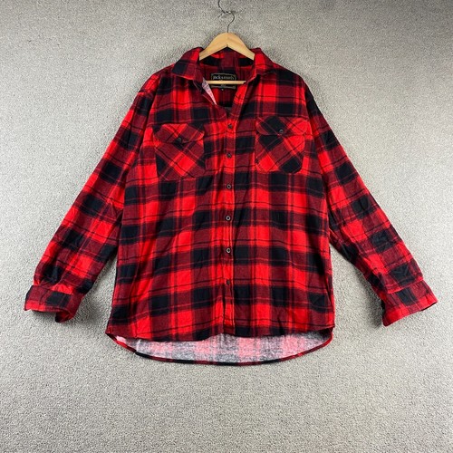 Jack Smith Mens Red Black Flannel Shirt XL Plaid Long Sleeve Lumberjack