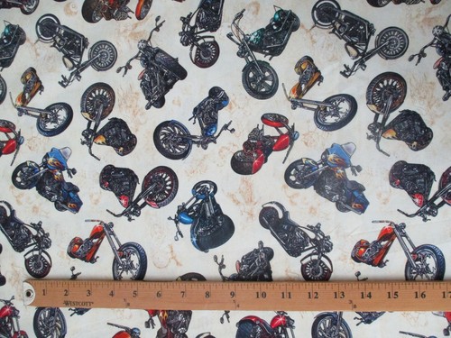 TATTOO SCHÄDEL TINTE ROSE HARLEY BLAU MOTORRAD BEIGE DIGITAL BAUMWOLLSTOFF FQ - Bild 5 von 9