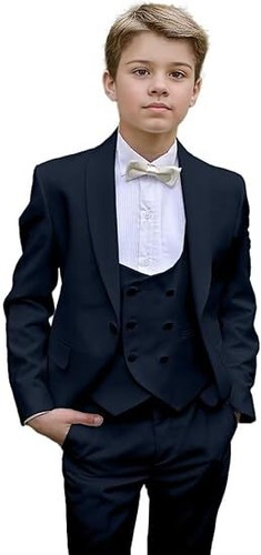 Boys 3 Pieces Tuxedo Suit Slim Fit Formal Suits for Boys Toddler Suit Jacket - Picture 17 of 39