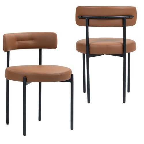 Brown Dining Chair with Gold Metal Leg, Sets of 2 Leather Armless Dinner Chairs - Picture 3 of 10