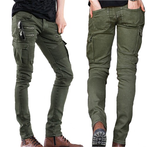 Mens Motorcycle Biker Jeans Pocket 