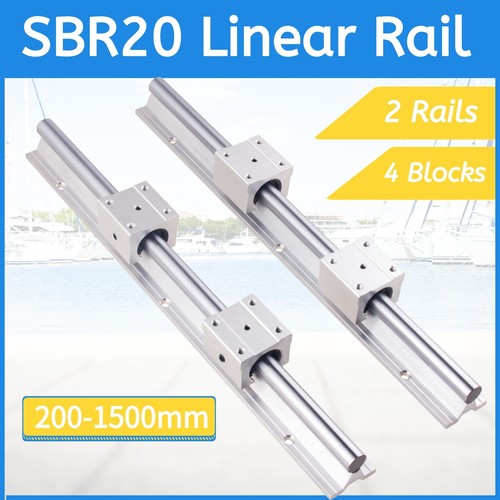 2X SBR20 Linear Rail Shaft Rod 200-1500mm with 4pcs SBR20UU Block Bearing CNC - Picture 1 of 26