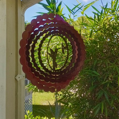Hummingbird Wind Spinner NEW Metal Hanging 11'' Red Enamel 3D Kinetic Yard Decor