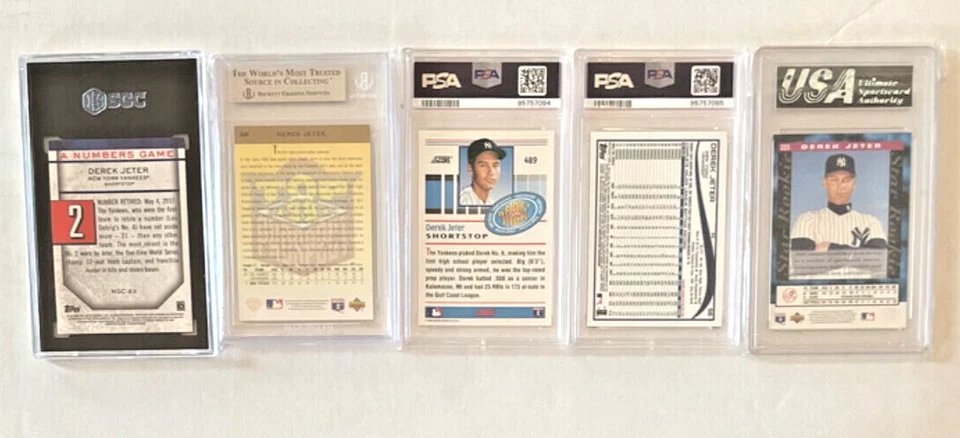 Tarjeta de béisbol graduada 1993 Score Derek Jeter #489 novato radiocontrol PSA 10 gemas como nueva Foto 2 de 2