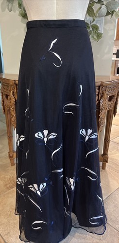 Chetta B Mujer 14 Negro Floral Bordado Tul Maxi Falda C - Imagen 6 de 8