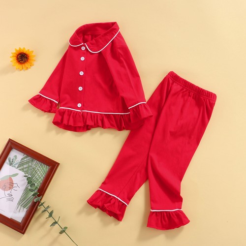 Baby Girl Pyjamas Long Sleeve Ruffle Tops and Pants Suit Toddlers Nightwear PJs - Picture 7 of 16
