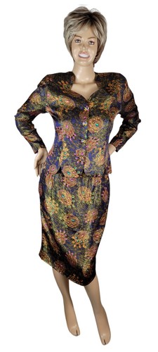 Vtg Anne Crimmins For UMI Collections Jeweled Metallic Silk Suit Skirt Set 10 - Picture 20 of 20