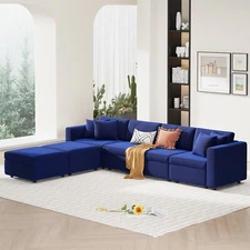 Sectional Sofa Set Modern Linen Fabric with Reversible Chaise L-Shaped Couch