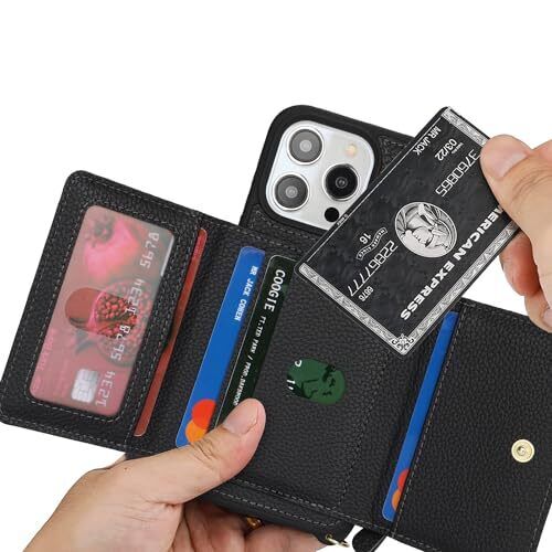 per Custodia con Porta Carte,Custodia Telefono per Custodia con iPhone 14 Pro Max Nero - Foto 5 di 7