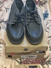 SPERRY TOP SIDER 3 Eye Boat Shoe Mens High-to Gray Leather & Canvas STS18294