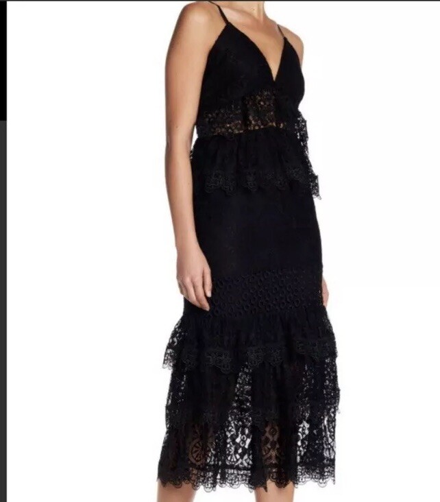 Kendall + Kylie Black Mixed-Lace Dress M NWT $298