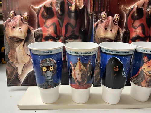 2 pantallas de tarro Death Maul PEPSI STAR WARS THE PHANTOM AMENACE más 5 tazas NUEVAS! - Imagen 2 de 5