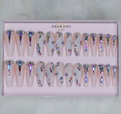 NEW Dazzling Crystal AB | Handmade Press On Nails | 26pcs Coffin |FITS ALL SIZES