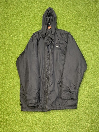 Nike Jacket Mens Large Coat Big Logo Swoosh Check Black Puffer Softshell Y2K - Picture 2 of 17