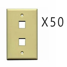 50 Pack Lot - Keystone 2 Hole Port Jack Wall Face Plate Network CAT5e CAT6 Ivory