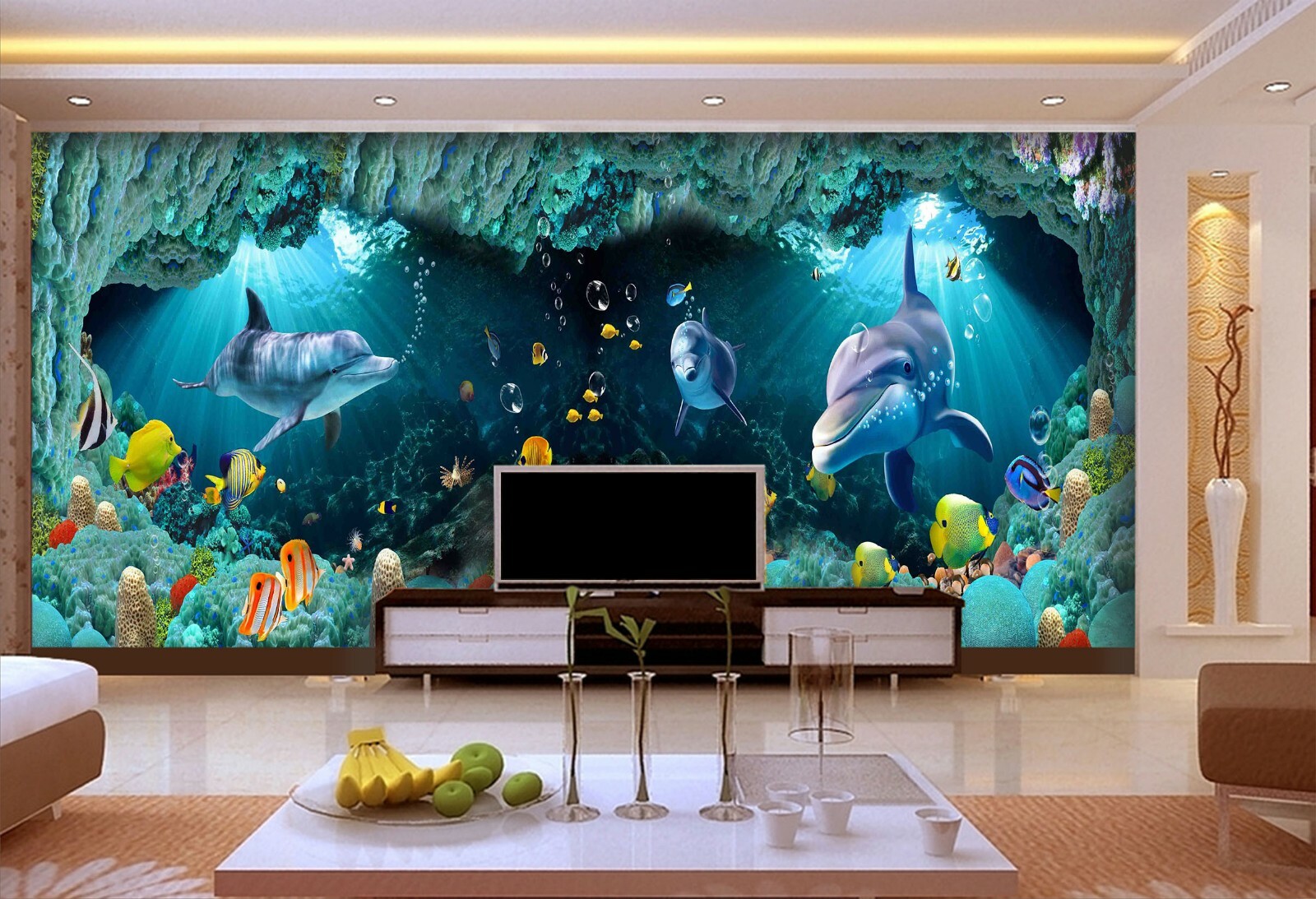 3D Blue Dolphin 1457NA Wallpaper Wall Mural Removable Self-adhesive Fay