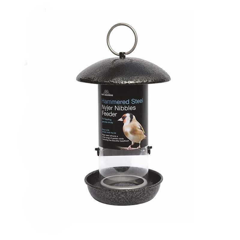 Hanging Bird Feeder Heavy Duty Hammered Steel Nyjer Seed Attract Goldfinches