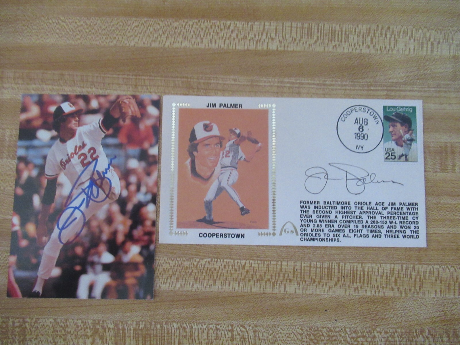 Jim Palmer Autographed Signed Baltimore Orioles 2 1 post card/ 1 first day cover cache stamp aug 6 1990 coa js 
