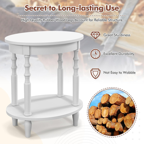 Oval End Table, 2-Tier Side Table with Storage Shelf & Solid Wood Legs, Modern L - Picture 5 of 8