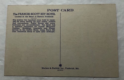 Francis Scott Key Hotel Frederick, Maryland. Postkarte (V2) - Bild 2 von 2