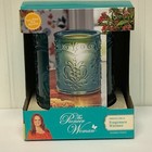 Pioneer Woman Amelia Teal Embossed Glass Scented Wax Warmer Full Size New
