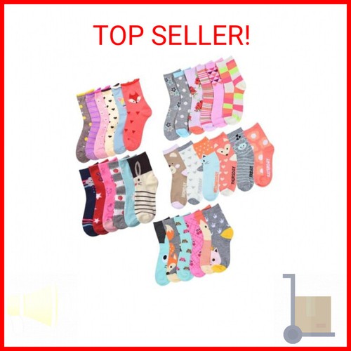 12 Paia Calze Bambina Taglia 6-8 Crew Taglio Basso Quarto Bambini Novità Disegni Assortiti 