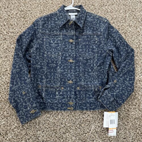 NWT Jones New York Sport Paisley Print Denim Y2K Jacket Womens Small Stretch VTG