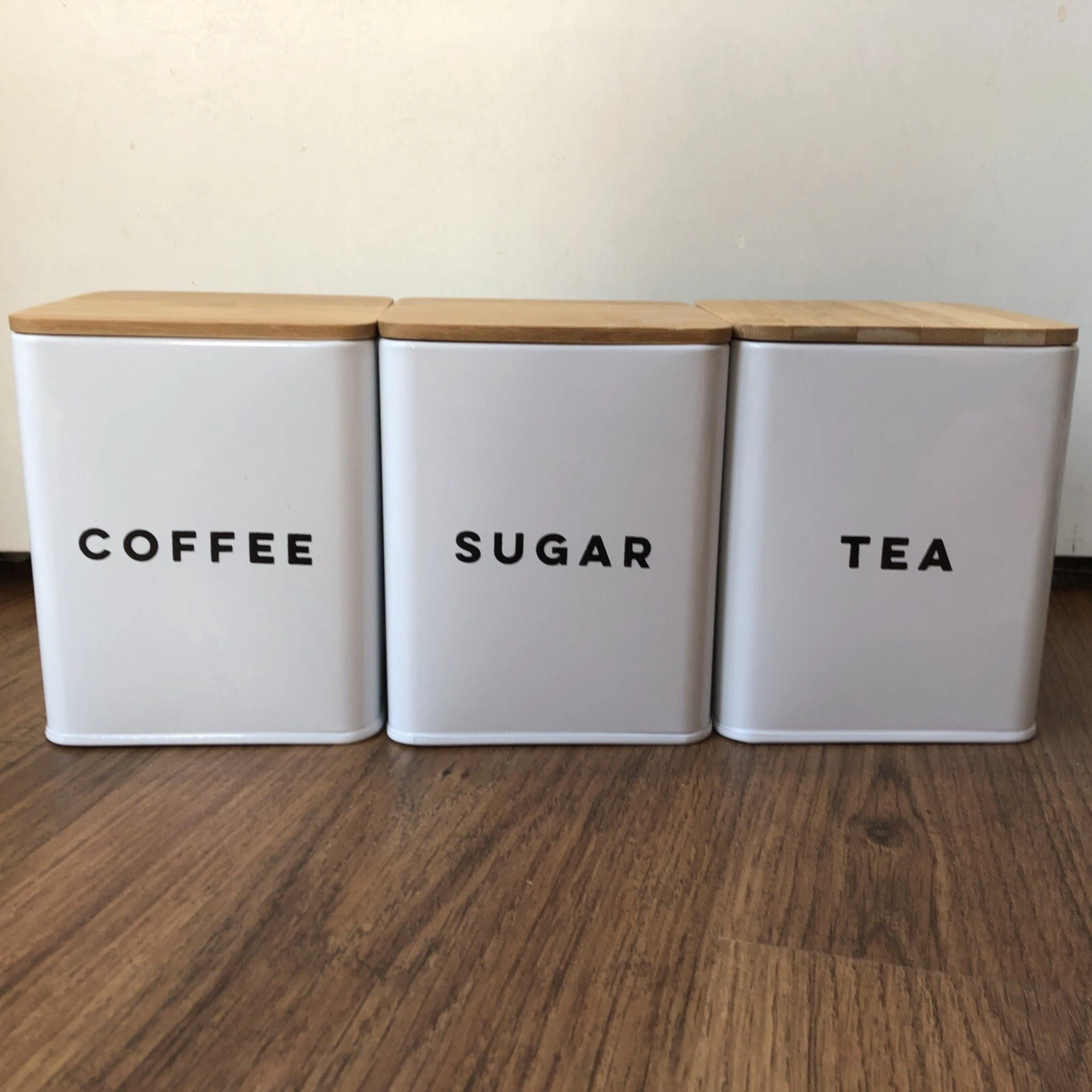 DELPH MCR Set of 3 Airtight Tea Coffee Sugar Storage Canister Jars & Bamboo Lid